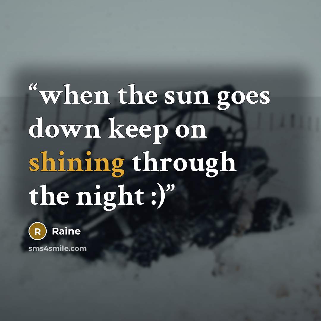 “when the sun goes down keep on shining through the night :)” quote by Raine