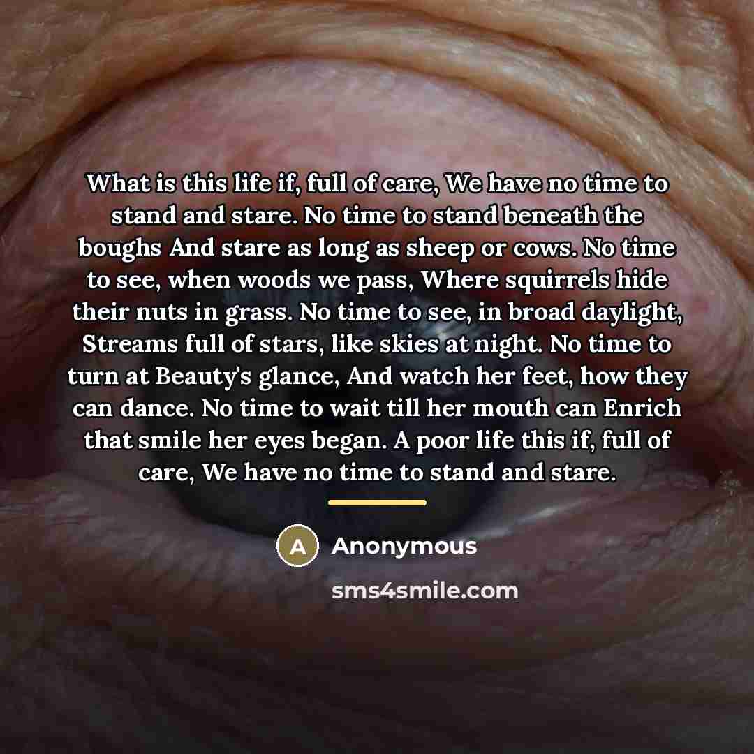 “What is this life if, full of care, We have…” quote by Anonymous