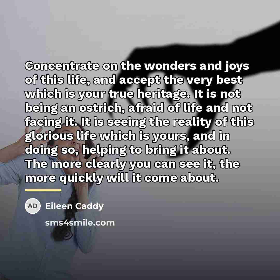“Concentrate on the wonders and joys of this life, and…” quote by Eileen Caddy