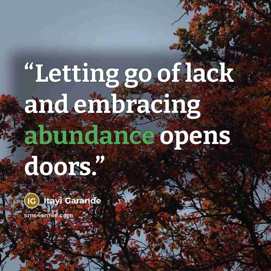 “Letting go of lack and embracing abundance opens doors.” quote by Itayi Garande