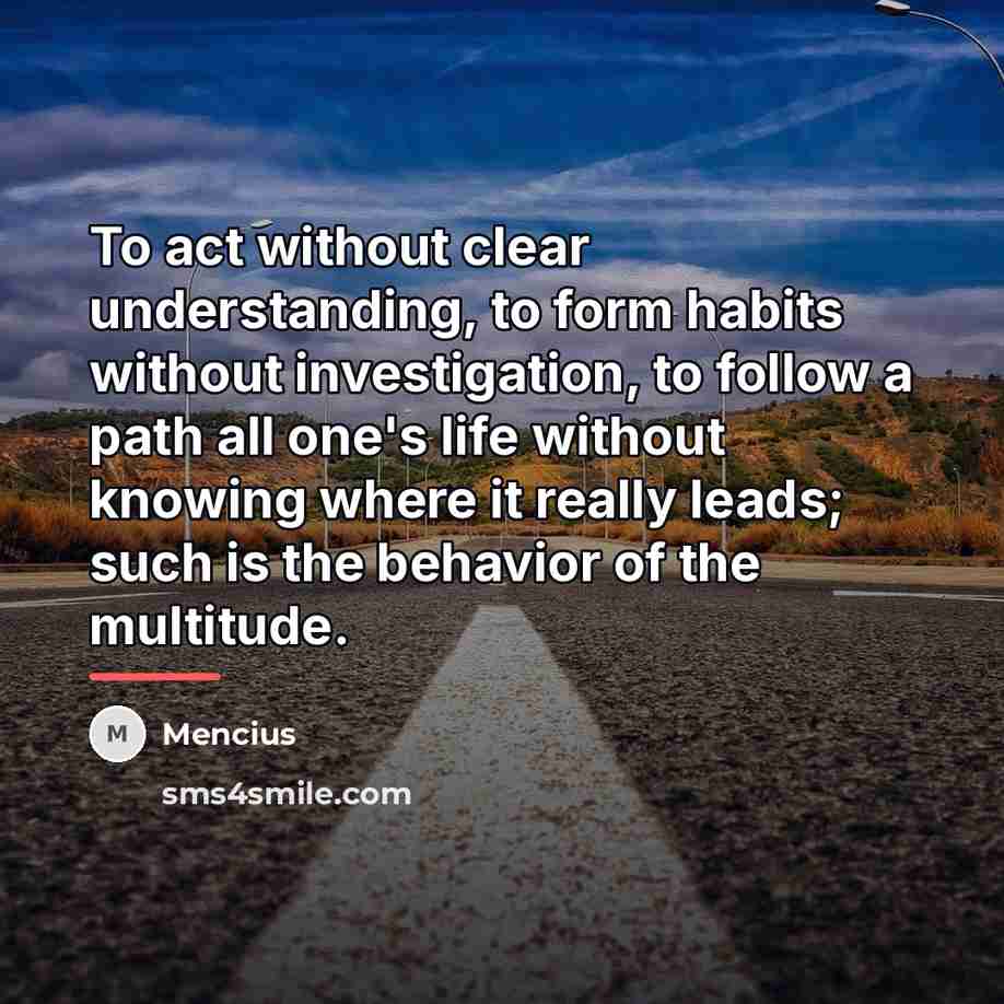 “To act without clear understanding, to form habits without investigation,…” quote by Mencius