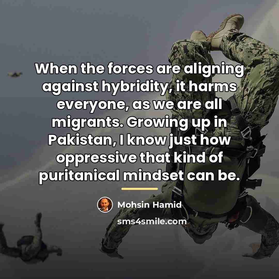 “When the forces are aligning against hybridity, it harms everyone,…” quote by Mohsin Hamid