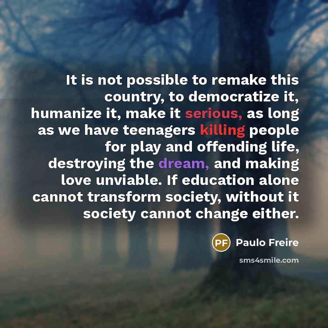 “It is not possible to remake this country, to democratize…” quote by Paulo Freire