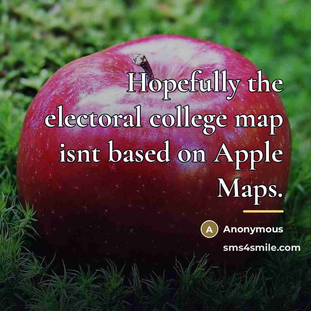 “Hopefully the electoral college map isnt based on Apple Maps.…” quote by Anonymous