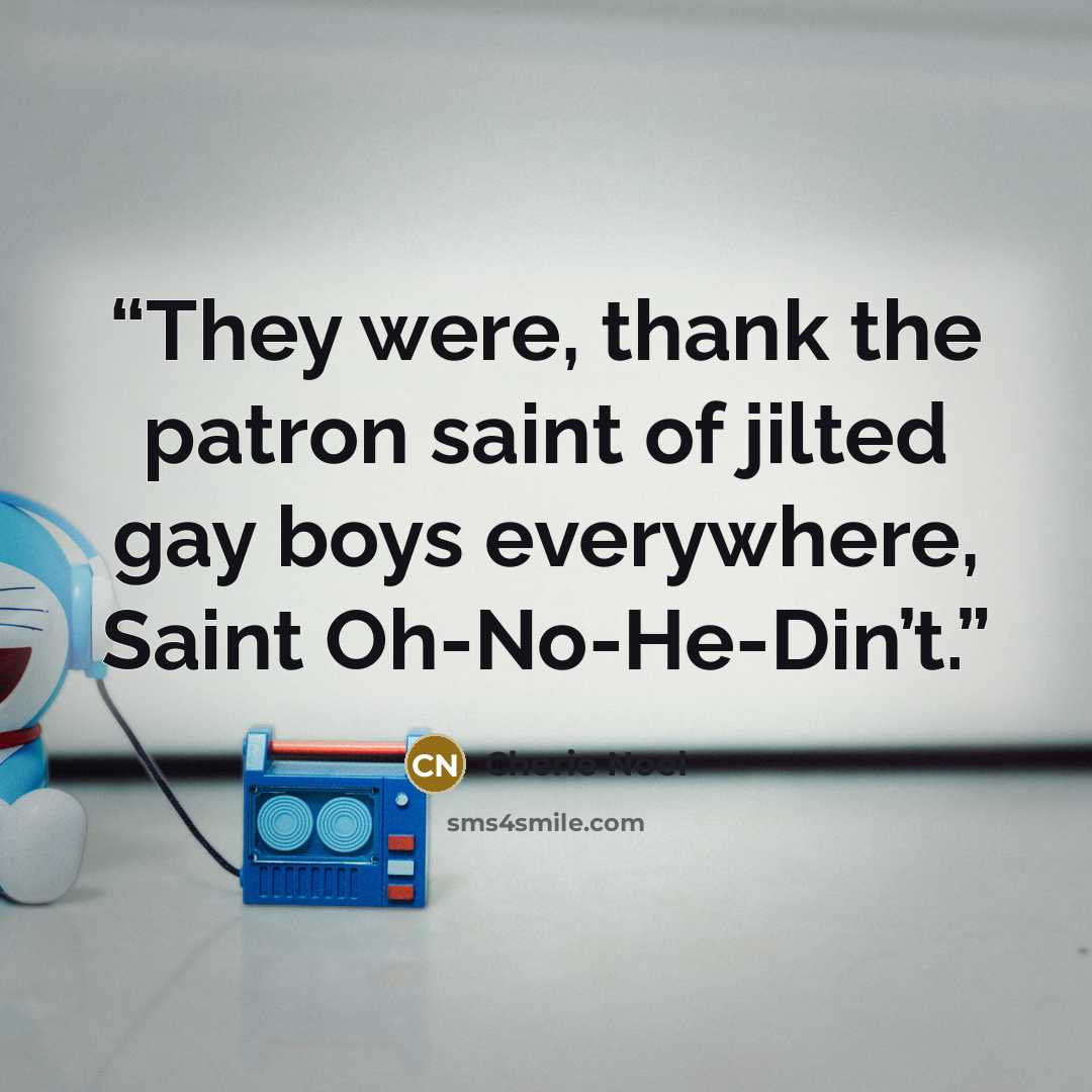 “They were, thank the patron saint of jilted gay boys everywhere, Saint Oh-No-He-Din’t.” quote by Cherie Noel