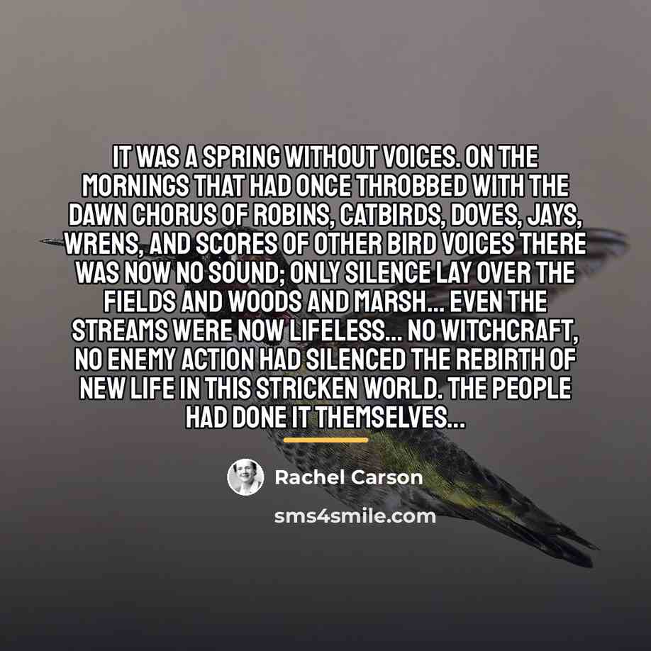 “It was a spring without voices. On the mornings that…” quote by Rachel Carson