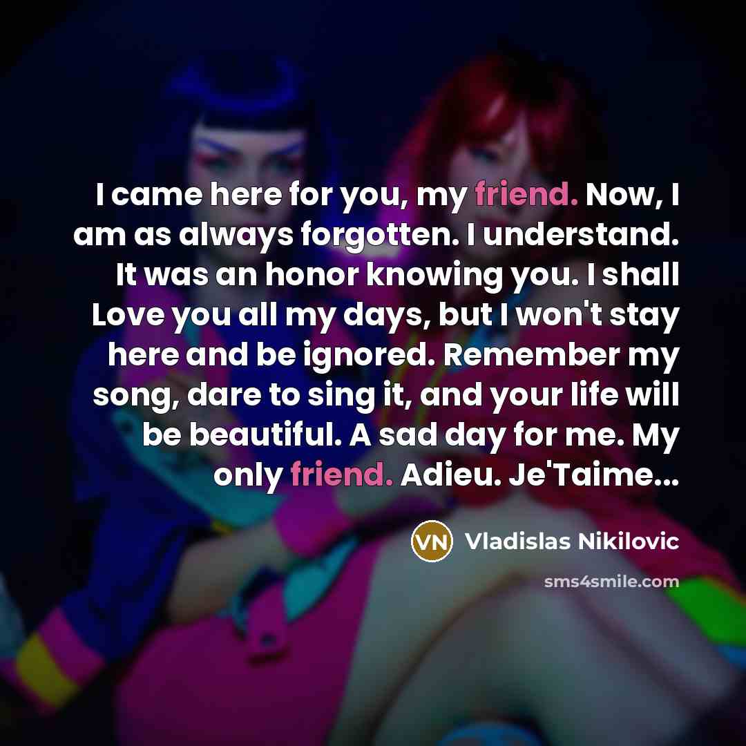 “I came here for you, my friend. Now, I am…” quote by Vladislas Nikilovic