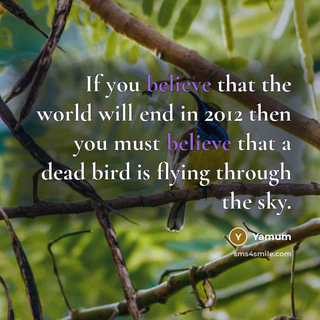 “If you believe that the world will end in 2012 then you must believe that a dead bird is flying through the sky.” quote by Yamum