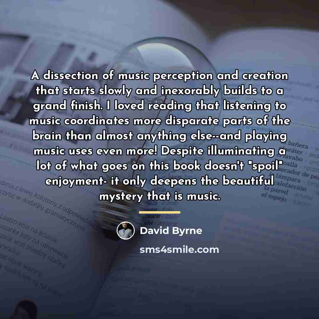 “A dissection of music perception and creation that starts slowly…” quote by David Byrne