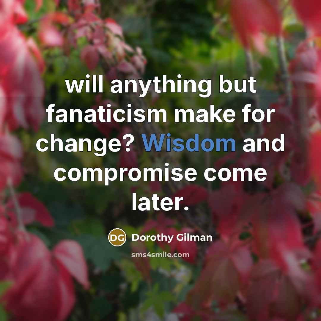 “will anything but fanaticism make for change? Wisdom and compromise…” quote by Dorothy Gilman