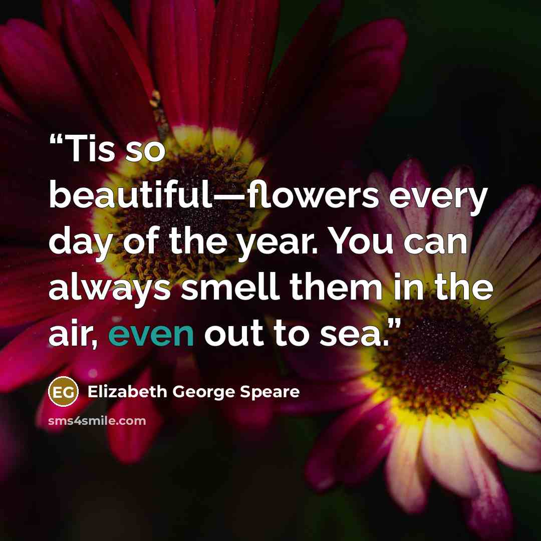 “Tis so beautiful—flowers every day of the year. You can always smell them in the air, even out to sea.” quote by Elizabeth George Speare