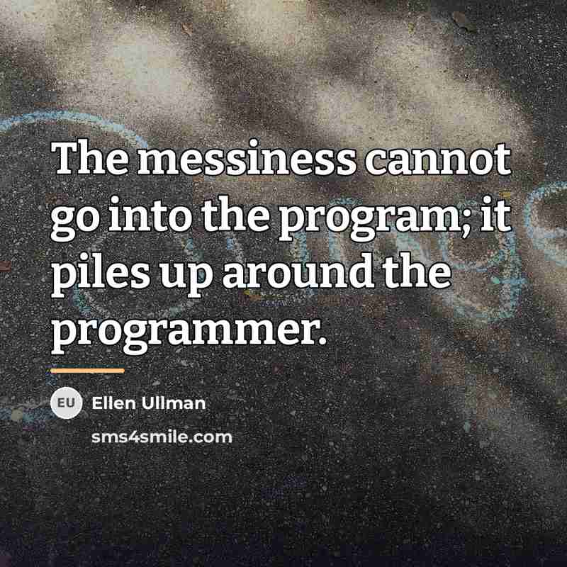 “The messiness cannot go into the program; it piles up…” quote by Ellen Ullman