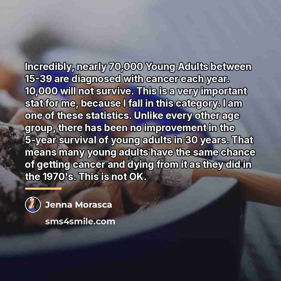 “Incredibly, nearly 70,000 Young Adults between 15-39 are diagnosed with…” quote by Jenna Morasca