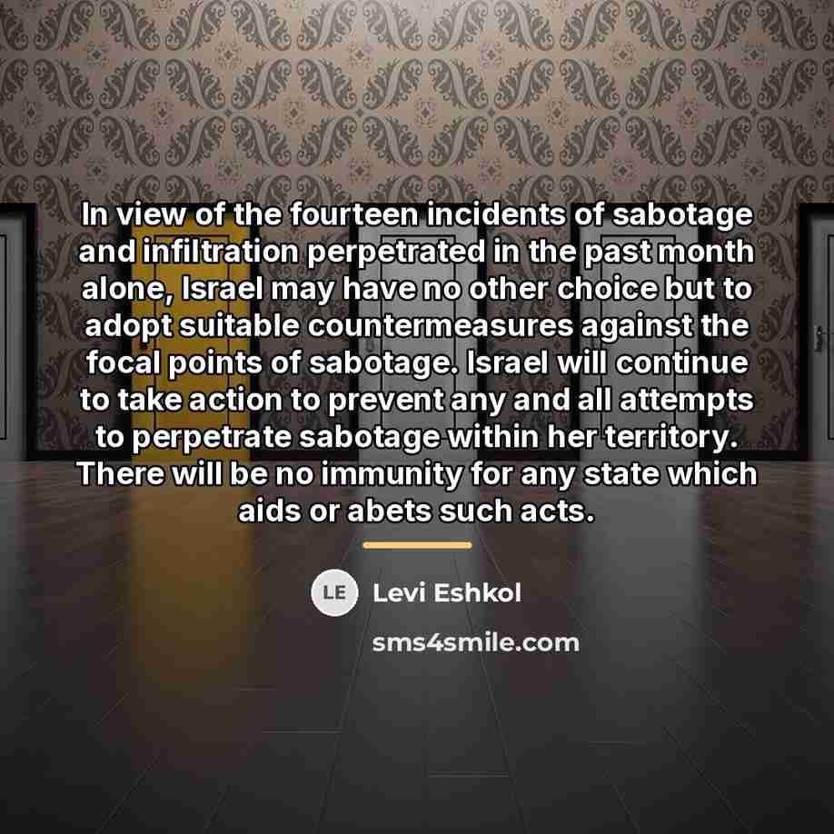 “In view of the fourteen incidents of sabotage and infiltration…” quote by Levi Eshkol