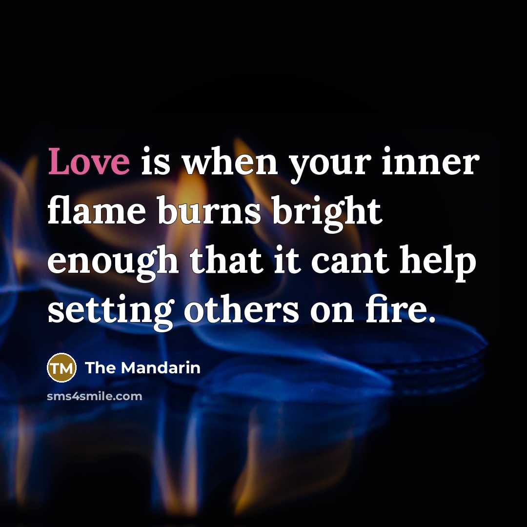 “Love is when your inner flame burns bright enough that it cant help setting others on fire.” quote by The Mandarin