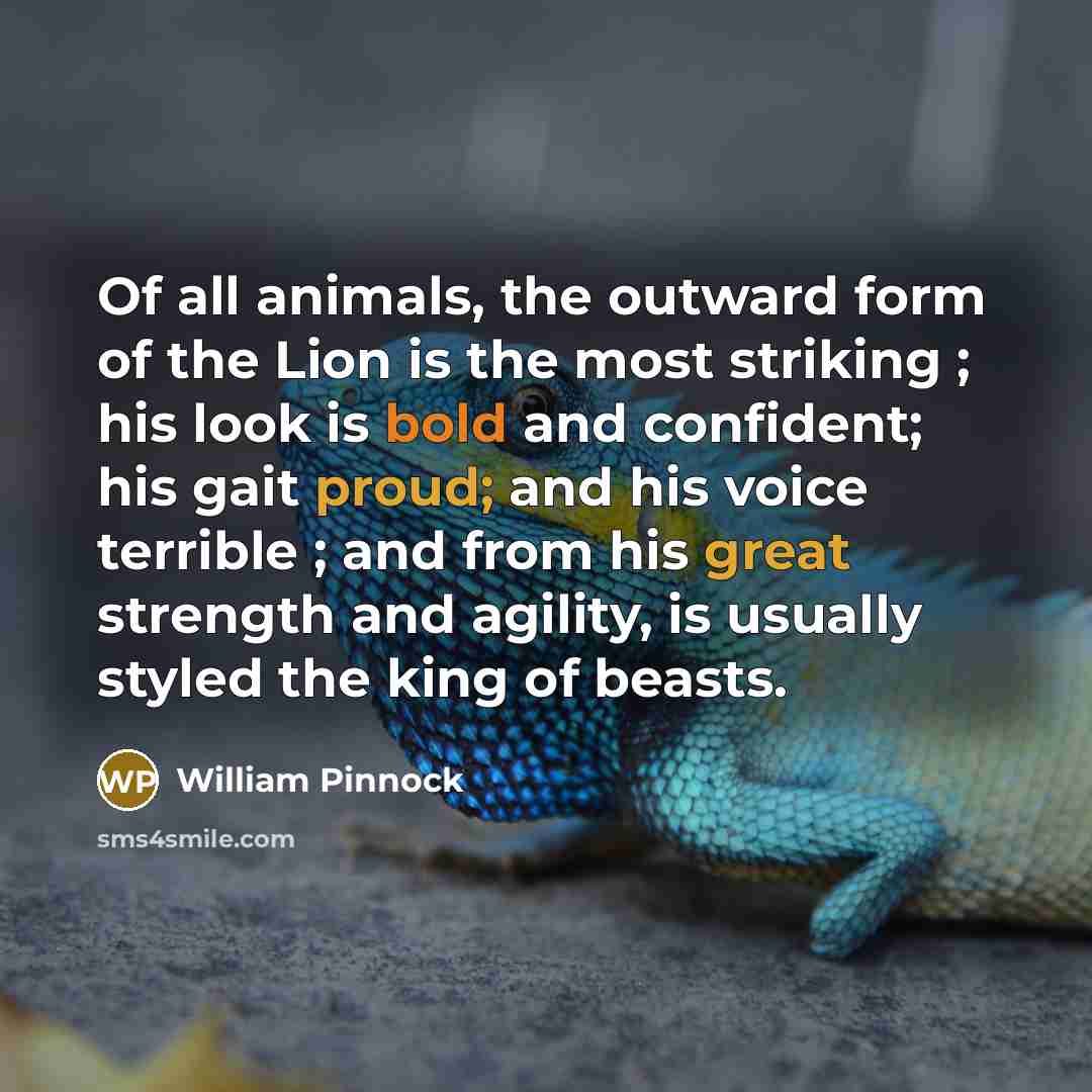 “Of all animals, the outward form of the Lion is…” quote by William Pinnock