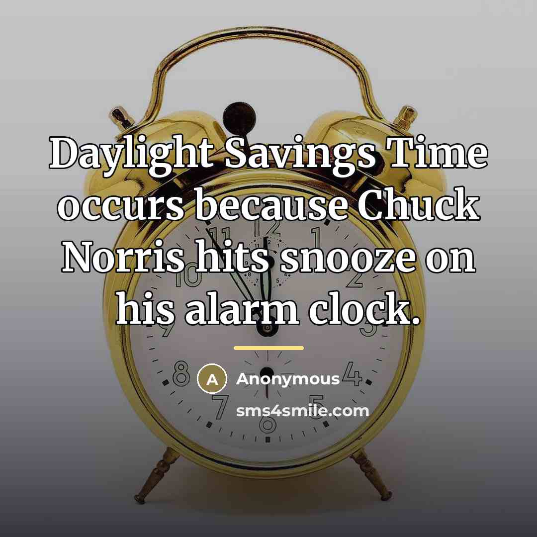 “Daylight Savings Time occurs because Chuck Norris hits snooze on…” quote by Anonymous
