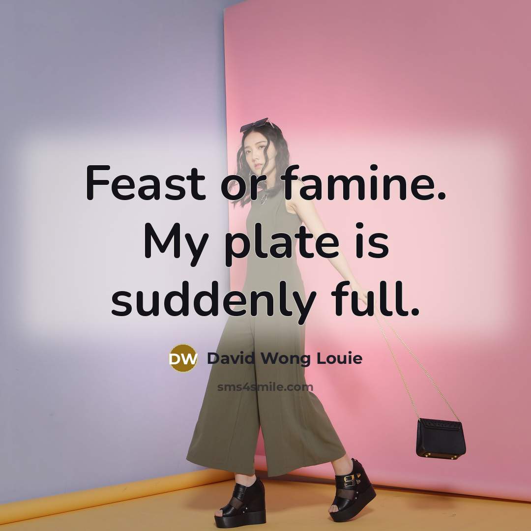 “Feast or famine. My plate is suddenly full.” quote by David Wong Louie