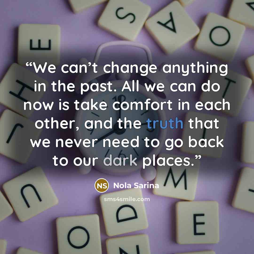 “We can’t change anything in the past. All we can do now is take comfort in each other, and the truth that we never need to go back to our dark places.” quote by Nola Sarina