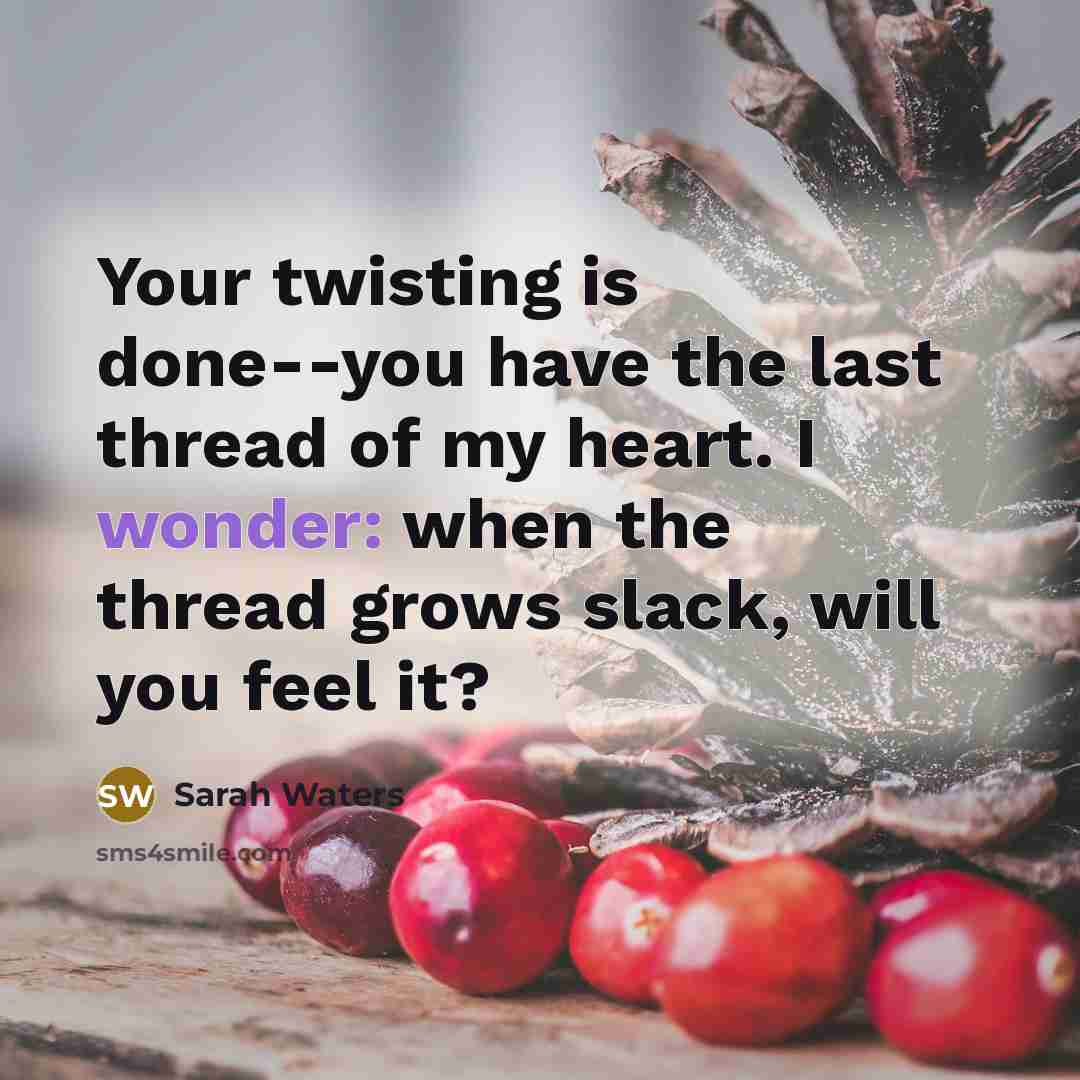 “Your twisting is done--you have the last thread of my…” quote by Sarah Waters