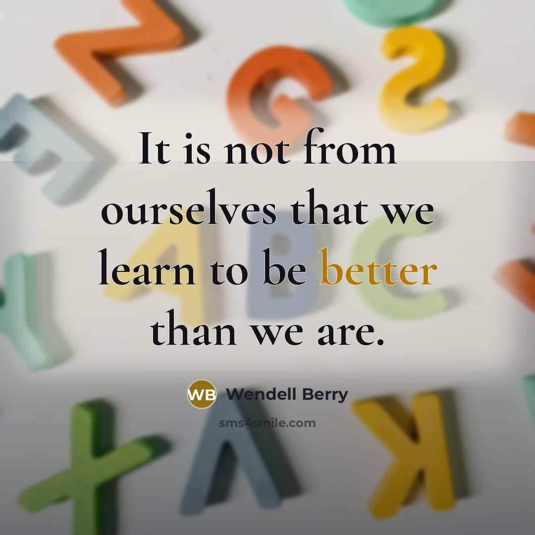 “It is not from ourselves that we learn to be better than we are.” quote by Wendell Berry