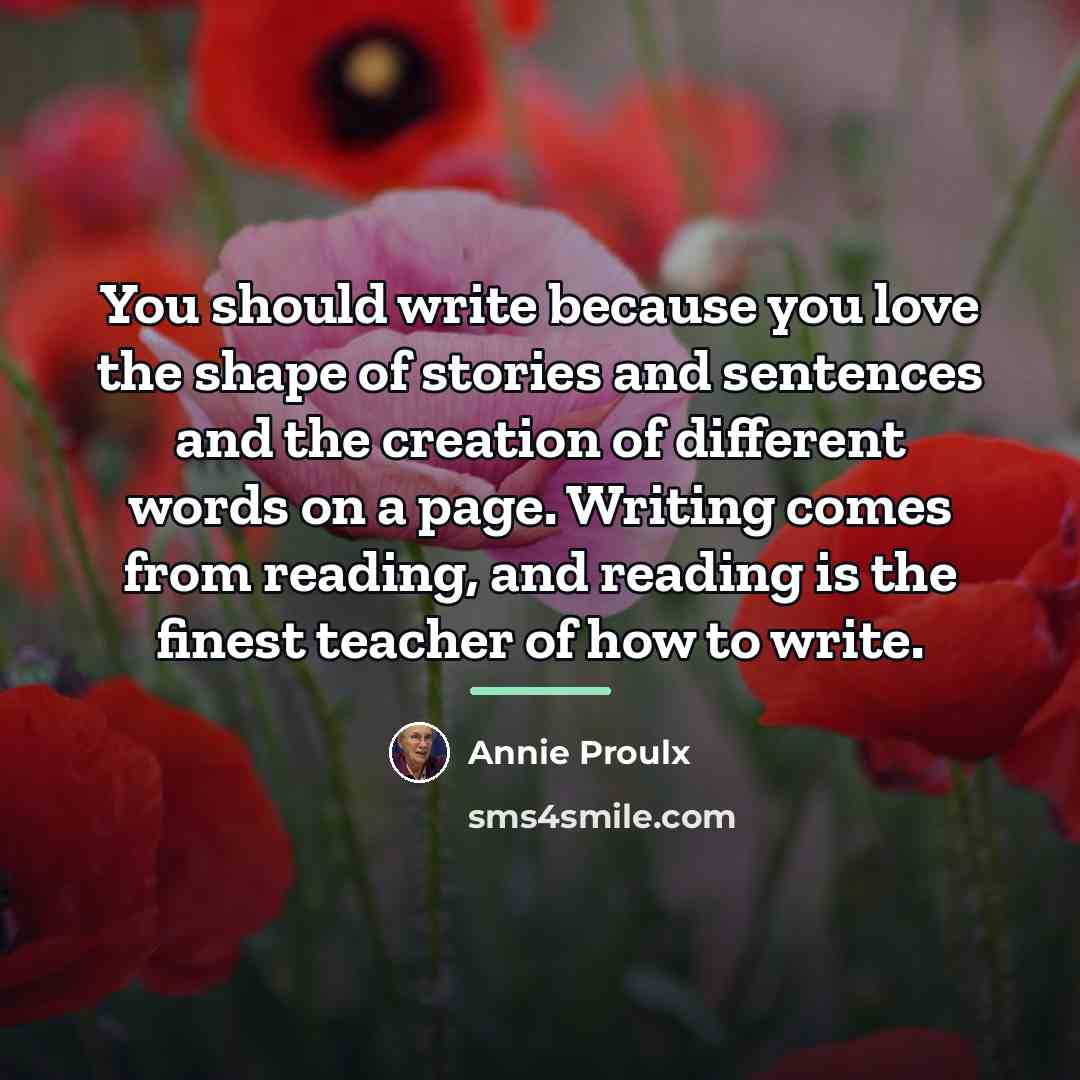 “You should write because you love the shape of stories…” quote by Annie Proulx