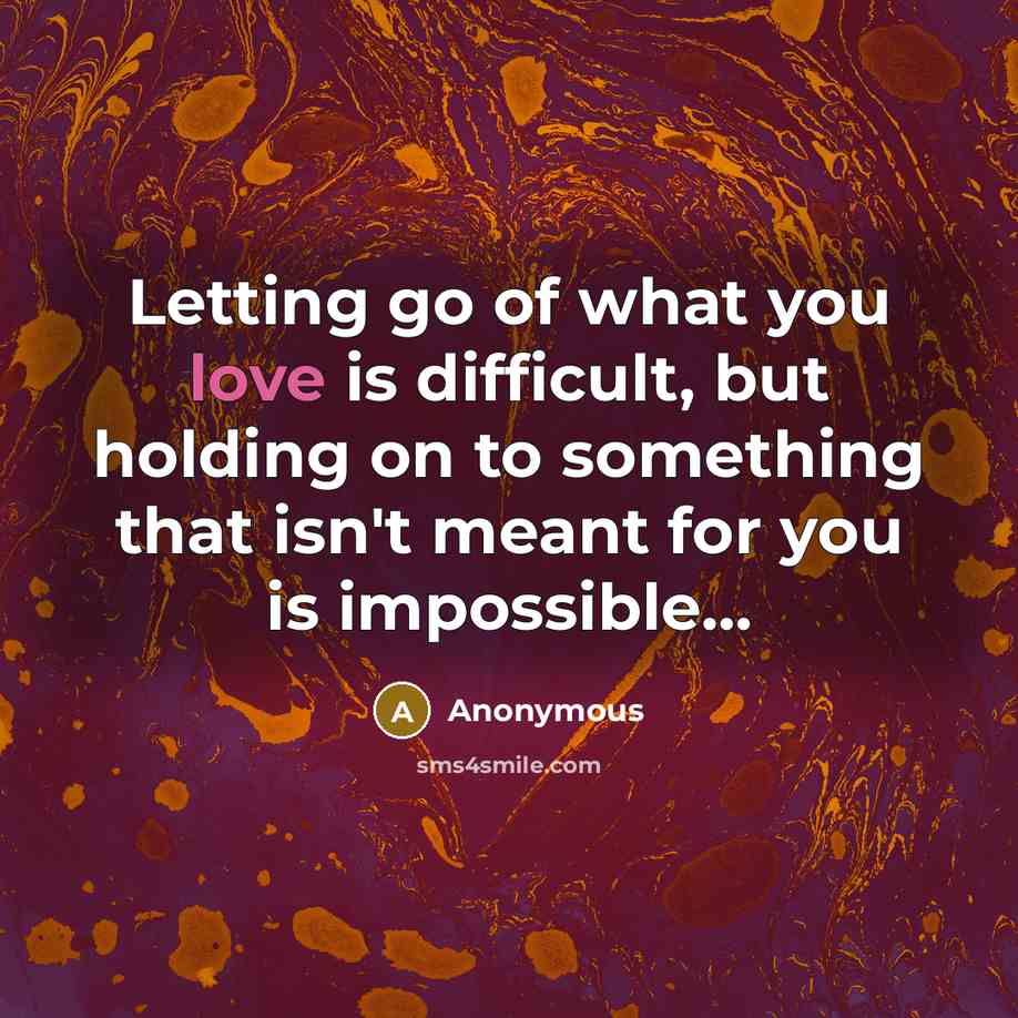 “Letting go of what you love is difficult, but holding on to something that isn't meant for you is impossible...” quote by Anonymous