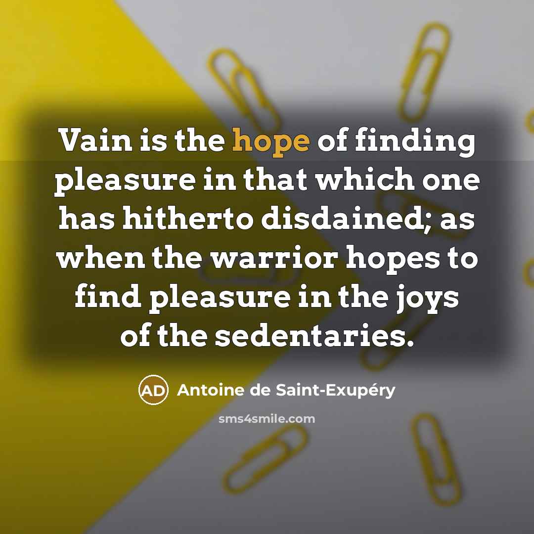 “Vain is the hope of finding pleasure in that which…” quote by Antoine de Saint-Exupery