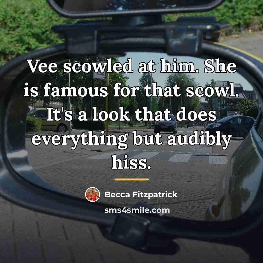 “Vee scowled at him. She is famous for that scowl.…” quote by Becca Fitzpatrick