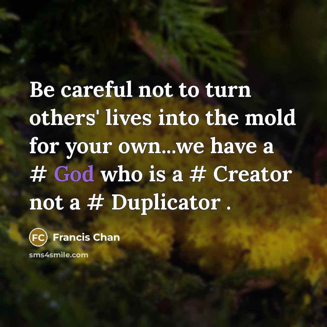 “Be careful not to turn others' lives into the mold…” quote by Francis Chan