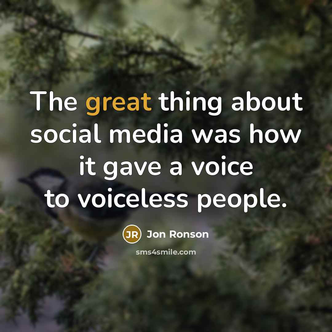 “The great thing about social media was how it gave…” quote by Jon Ronson