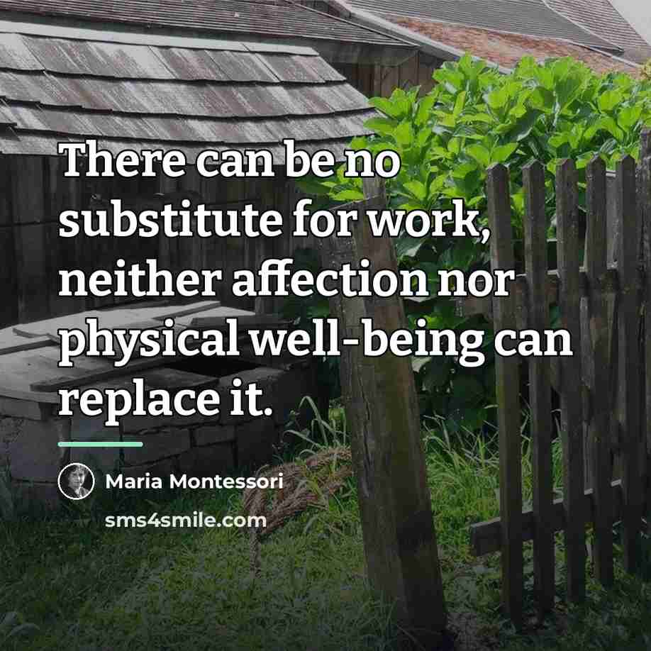“There can be no substitute for work, neither affection nor…” quote by Maria Montessori