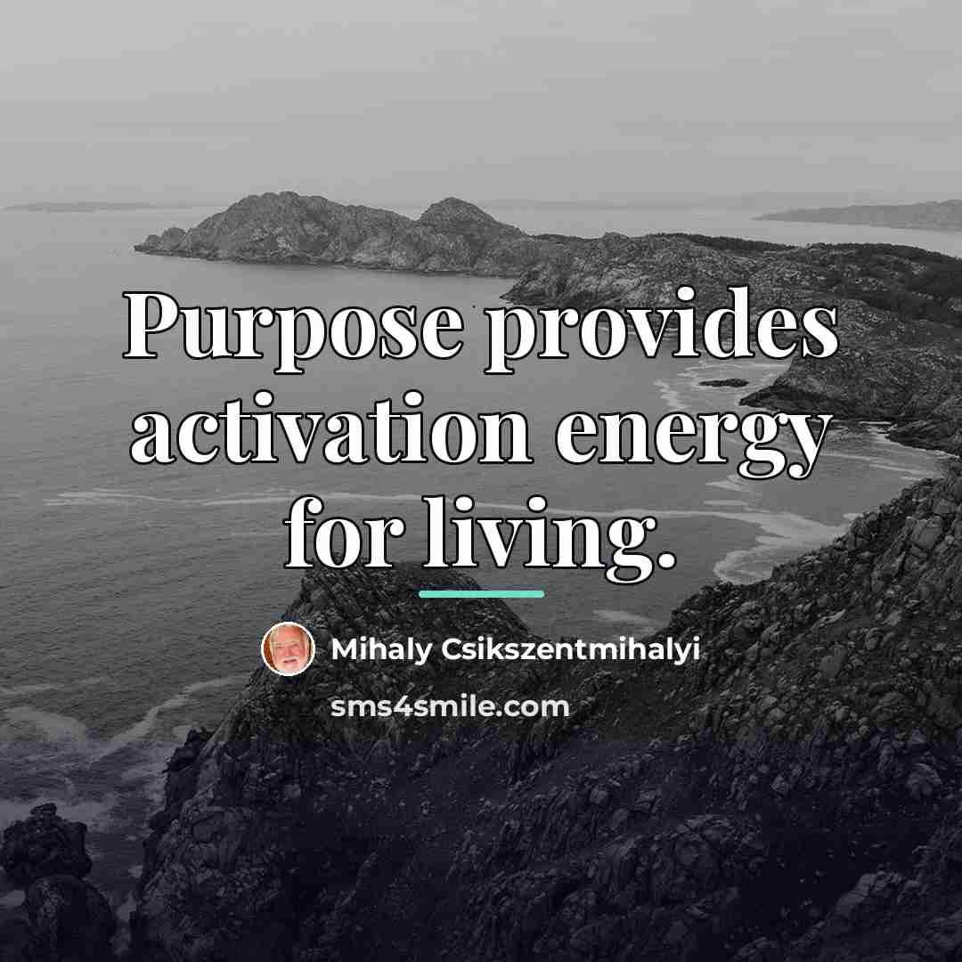 “Purpose provides activation energy for living.…” quote by Mihaly Csikszentmihalyi