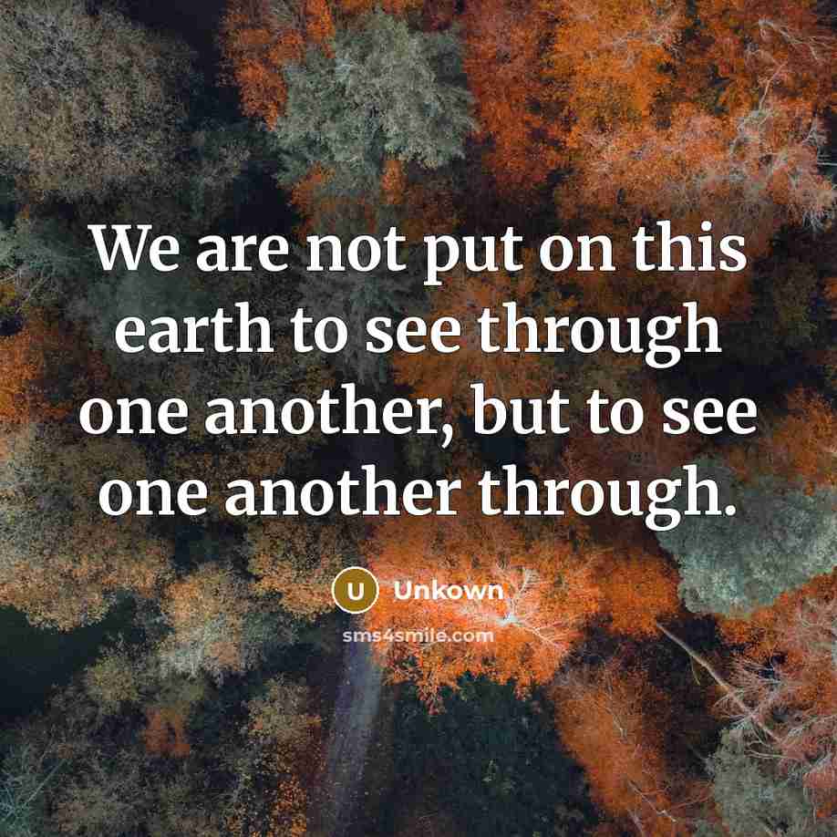 “We are not put on this earth to see through…” quote by Unkown