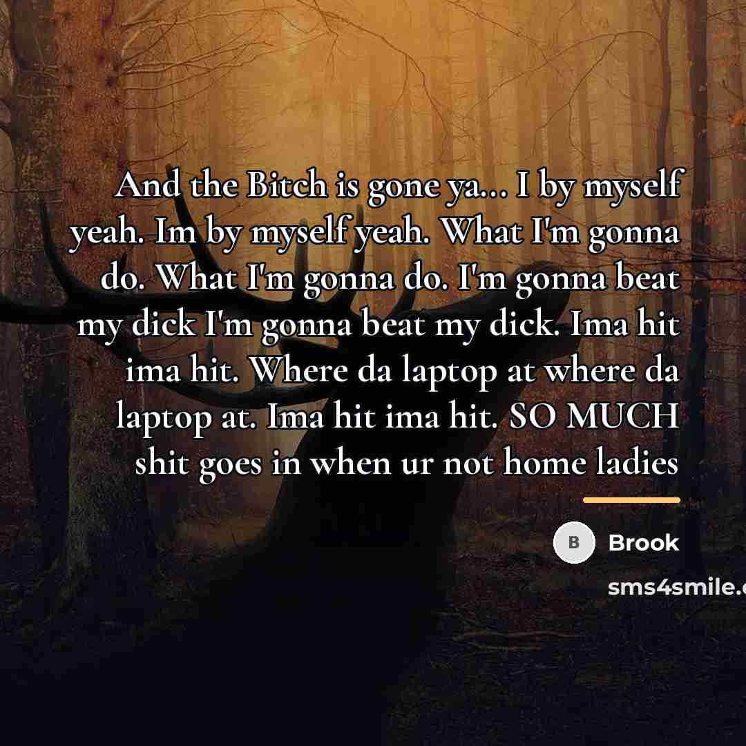 “And the Bitch is gone ya... I by myself yeah.…” quote by Brook