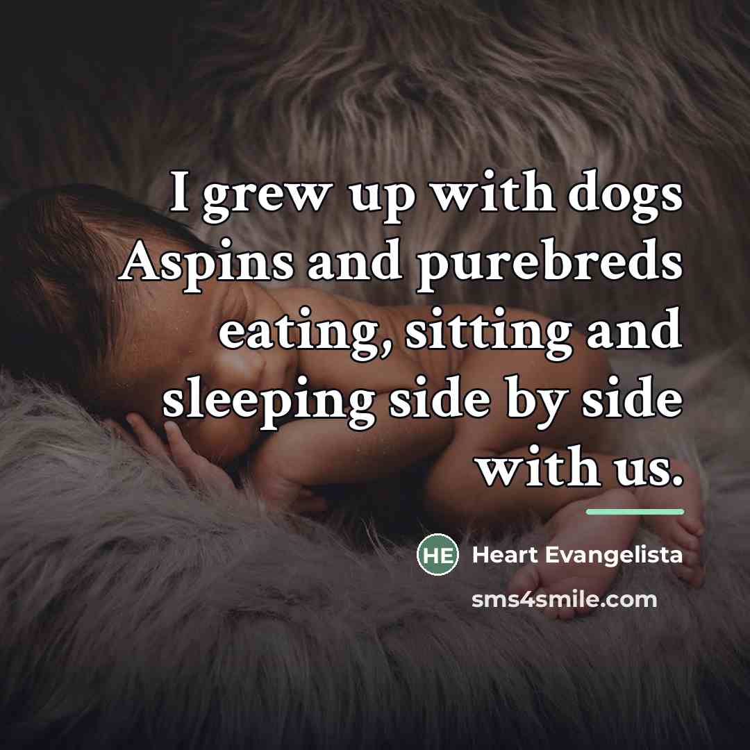 “I grew up with dogs Aspins and purebreds eating, sitting…” quote by Heart Evangelista