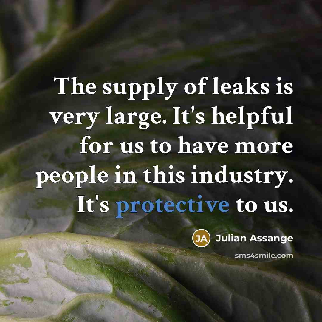 “The supply of leaks is very large. It's helpful for…” quote by Julian Assange
