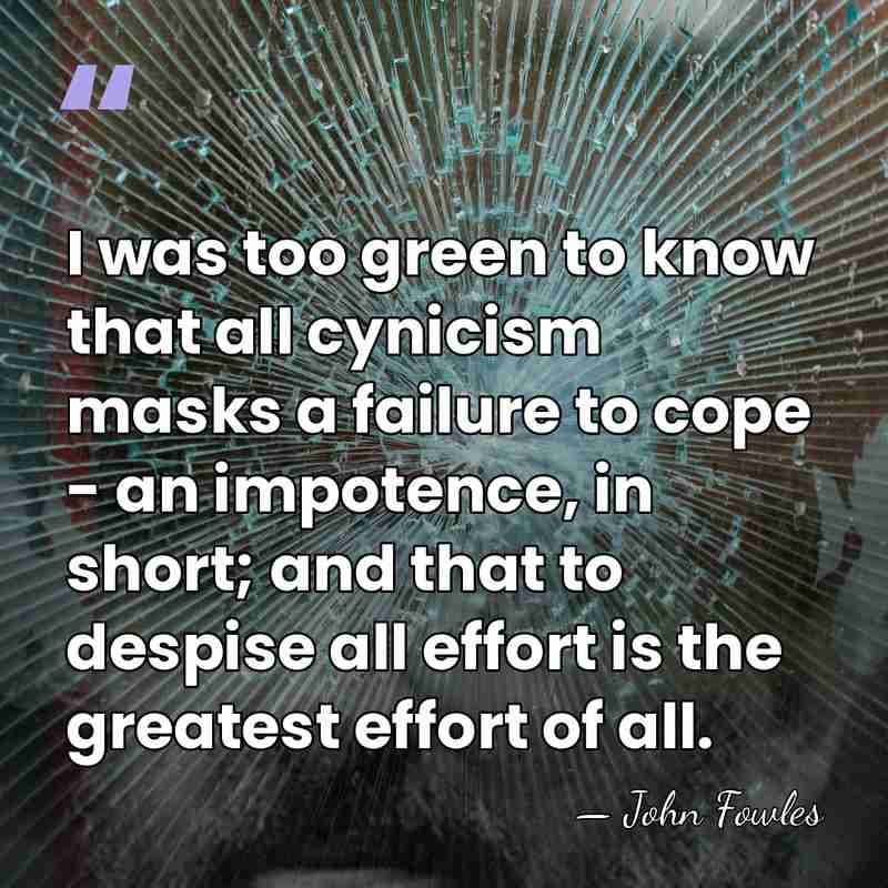I was too green to know that all cynicism masks a failure&hellip; - John Fowles