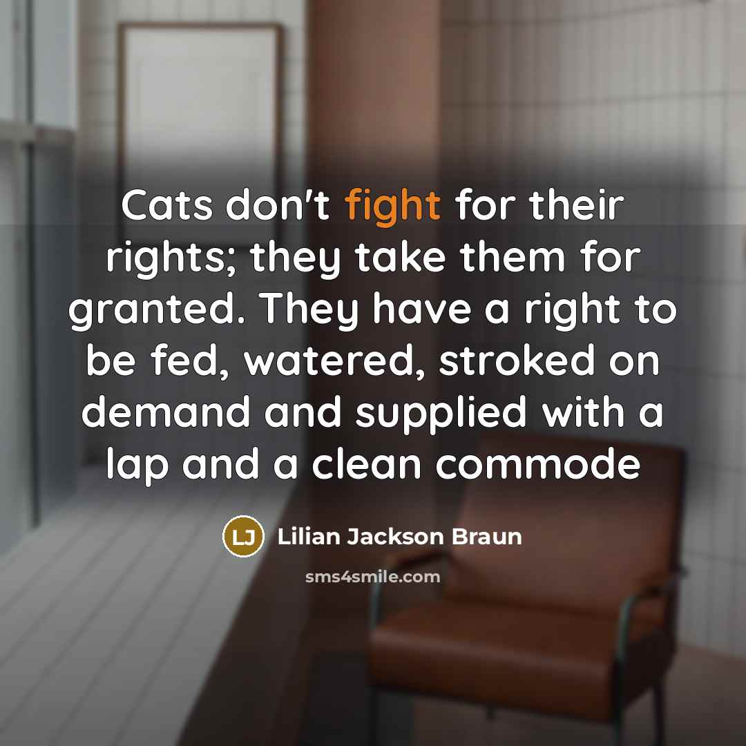 “Cats don't fight for their rights; they take them for…” quote by Lilian Jackson Braun