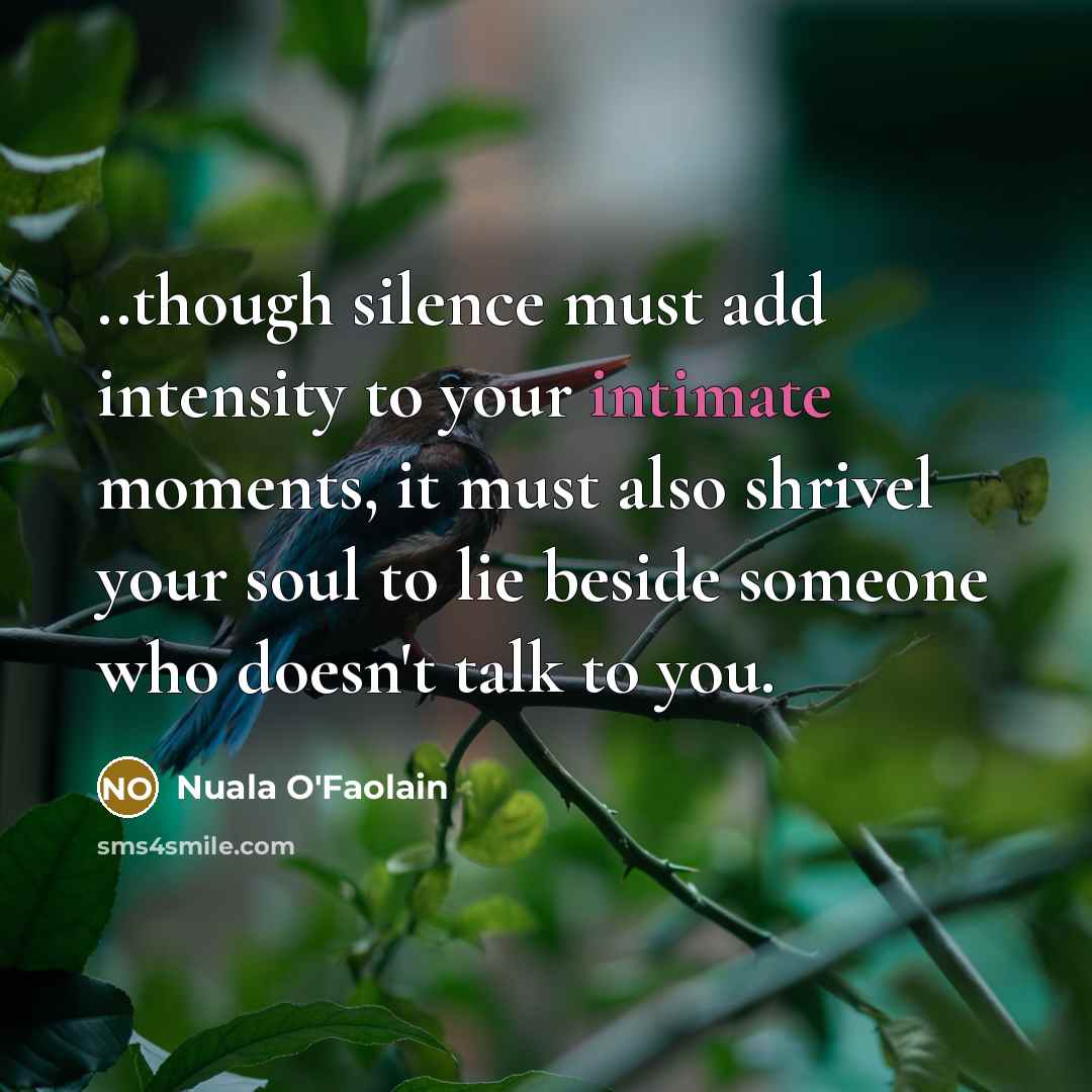 “..though silence must add intensity to your intimate moments, it…” quote by Nuala O'Faolain