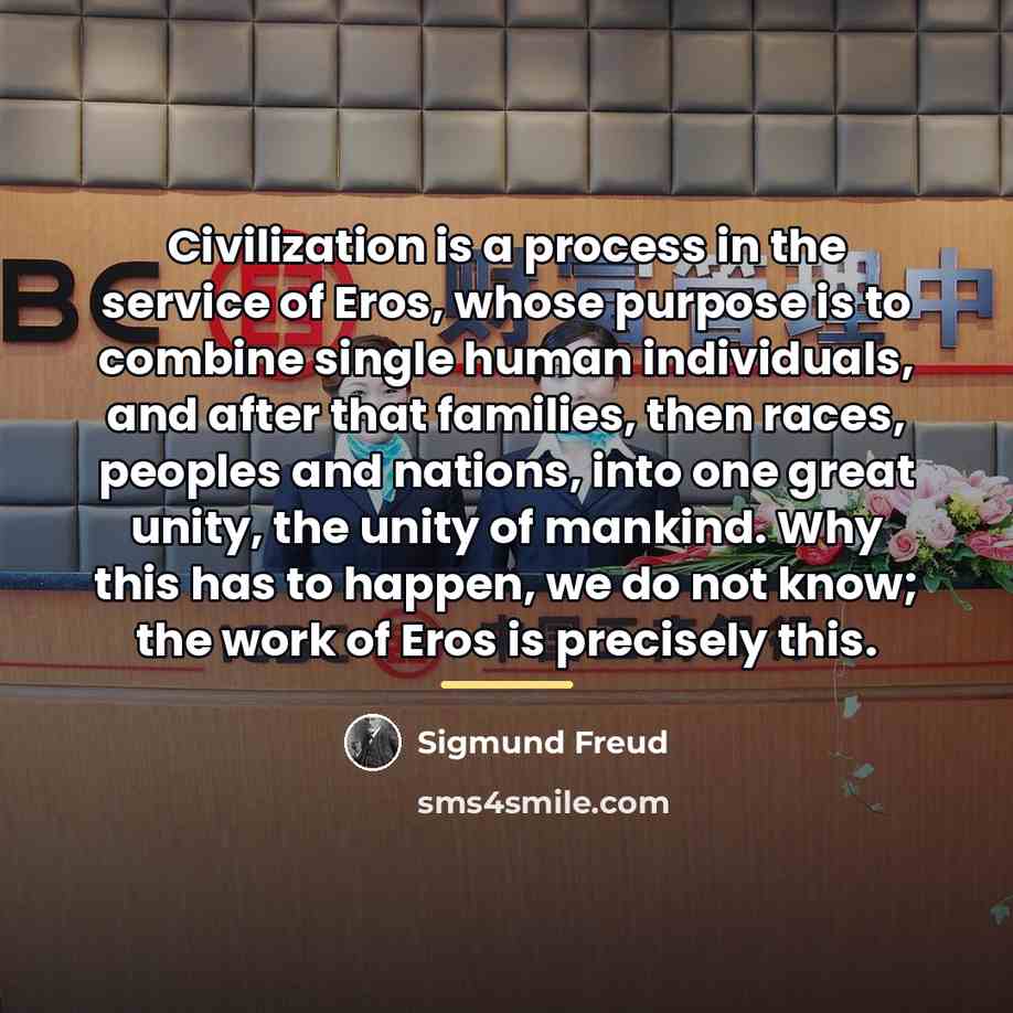 “Civilization is a process in the service of Eros, whose…” quote by Sigmund Freud