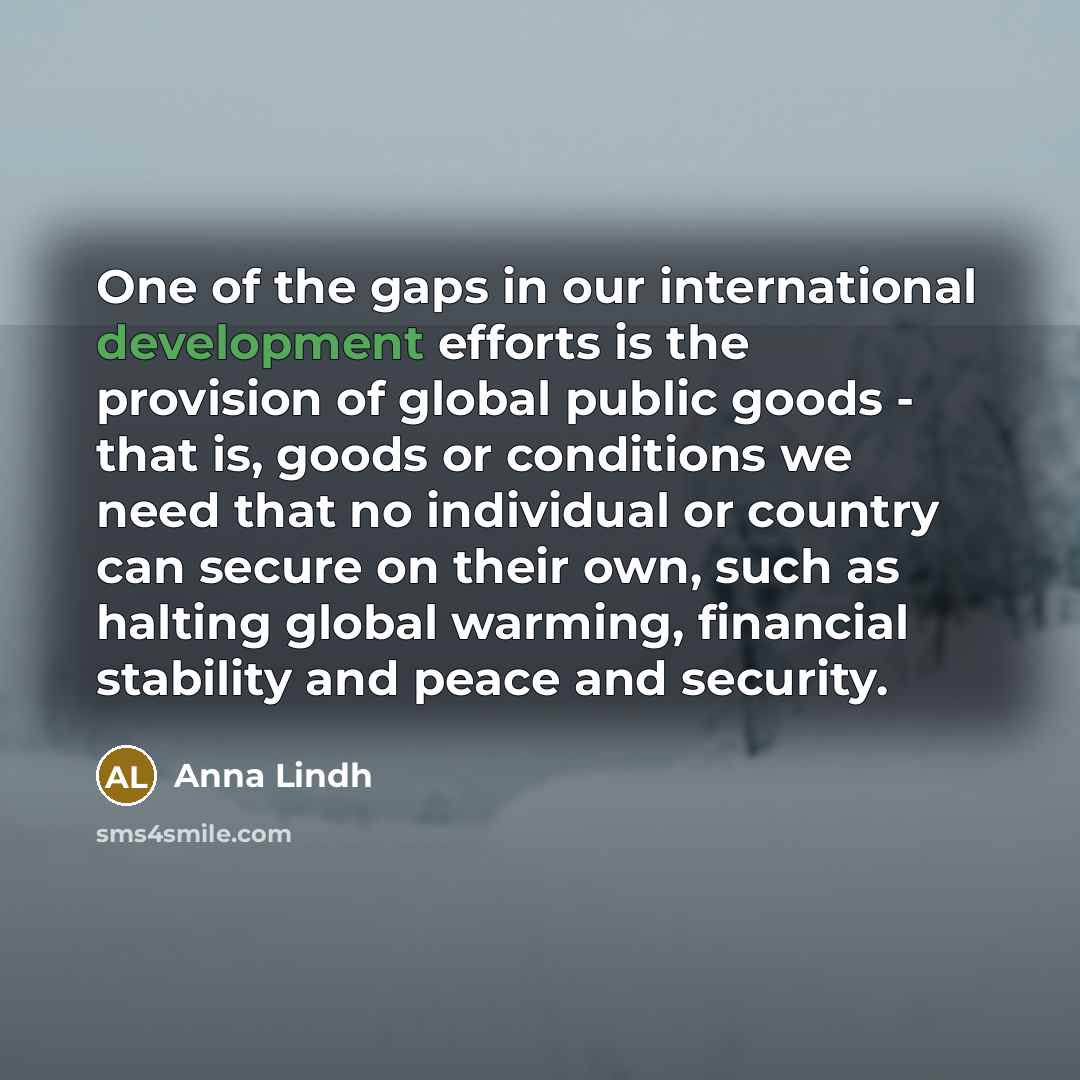 “One of the gaps in our international development efforts is…” quote by Anna Lindh