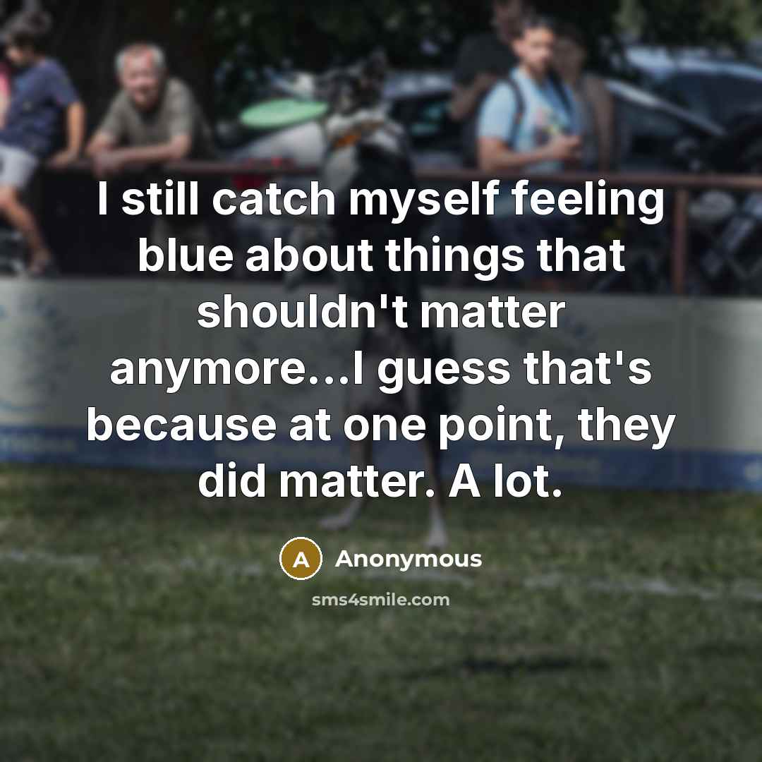 “I still catch myself feeling blue about things that shouldn't matter anymore...I guess that's because at one point, they did matter. A lot.” quote by Anonymous
