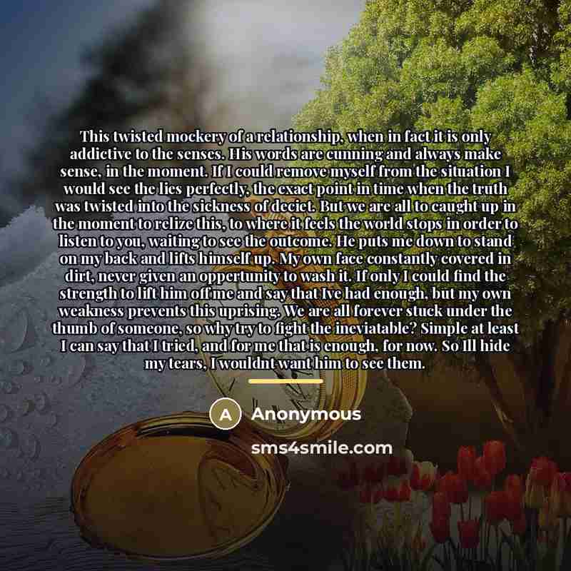“This twisted mockery of a relationship, when in fact it…” quote by Anonymous