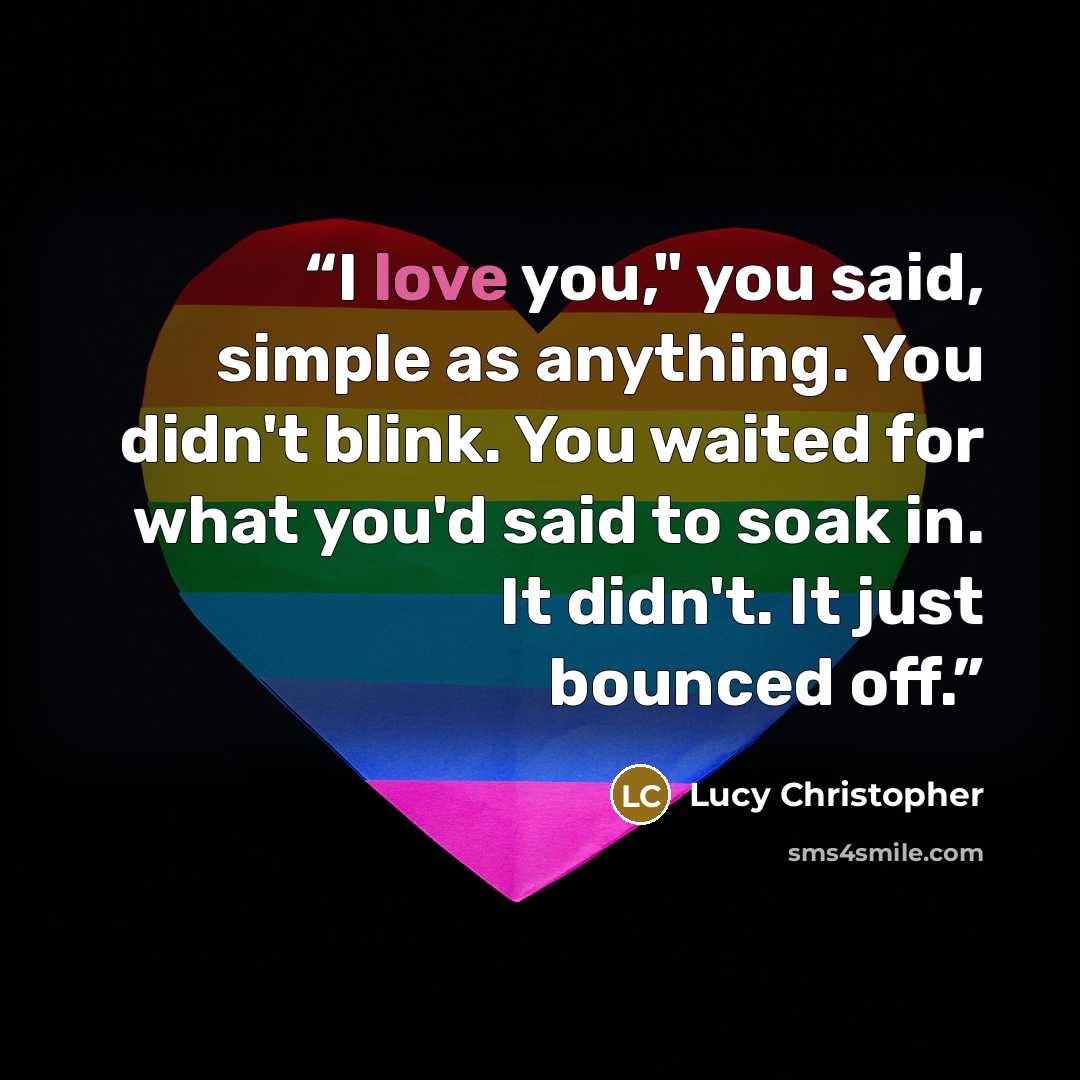 “I love you," you said, simple as anything. You didn't blink. You waited for what you'd said to soak in. It didn't. It just bounced off.” quote by Lucy Christopher