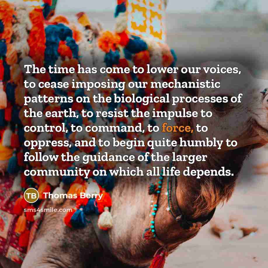 “The time has come to lower our voices, to cease…” quote by Thomas Berry