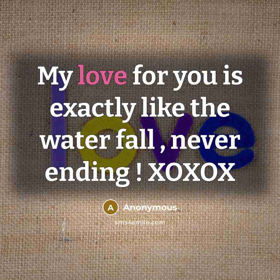 “My love for you is exactly like the water fall , never ending ! XOXOX” quote by Anonymous