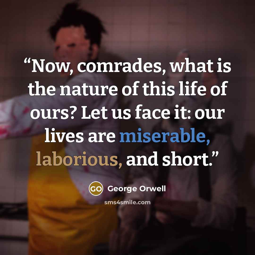 “Now, comrades, what is the nature of this life of ours? Let us face it: our lives are miserable, laborious, and short.” quote by George Orwell