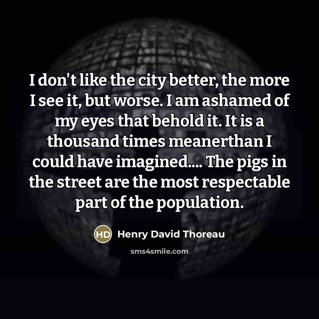 “I don't like the city better, the more I see…” quote by Henry David Thoreau