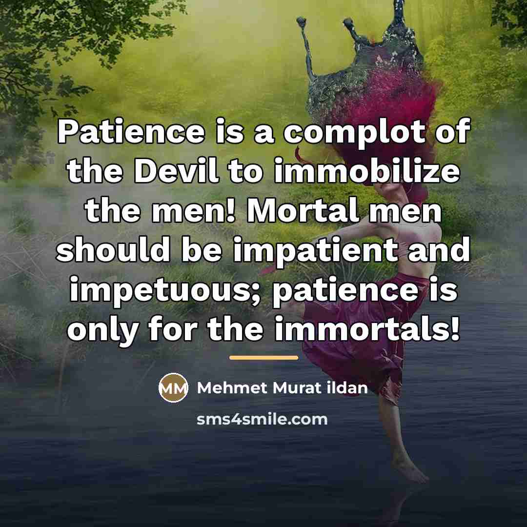 “Patience is a complot of the Devil to immobilize the…” quote by Mehmet Murat Ildan
